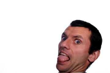 young business man playing silly