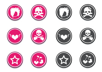 Emo symbols, icons in pink and gray colors.