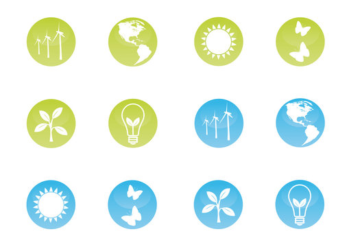 Ecological icons on shiny buttons.