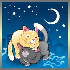Raamstickers Babykatten in de nacht © ddraw