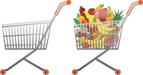 Full and empty  shopping cart vector