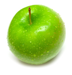 wet green apple on white
