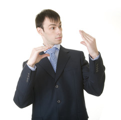 businessman imitating his talk with boss