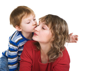 Loving son kisses mother