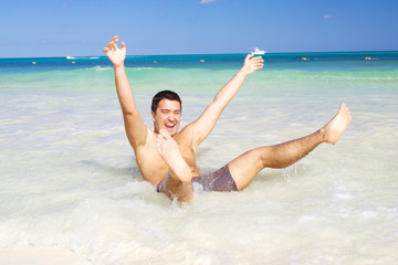 happy man on the beach