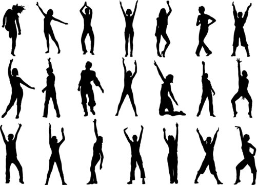 group of dancing girls in action vector illustration