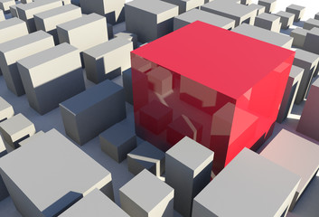 Red Cube with Grey Boxes