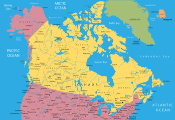 Vector map of Canada and Alaska - obrazy, fototapety, plakaty