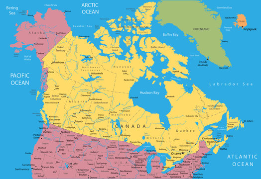 Vector map of Canada and Alaska