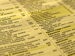 Detail of Italian yellow pages category index - obrazy, fototapety, plakaty