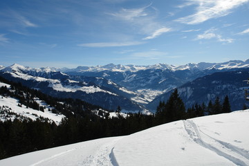 Fototapeta na wymiar Skispuren im Schnee