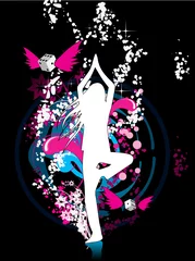 Photo sur Plexiglas Femme fleurs Fille en pose de yoga - environnement de rêve