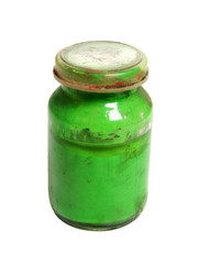 green paint in old glass jar