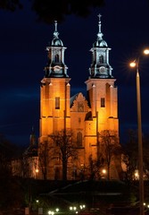Fototapeta na wymiar Gniezno Cathedral by night