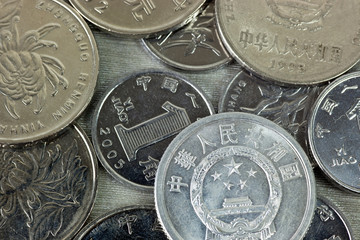 Closeup of Chinese coins