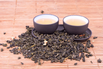 Two cups of herbal tea. Close-up.