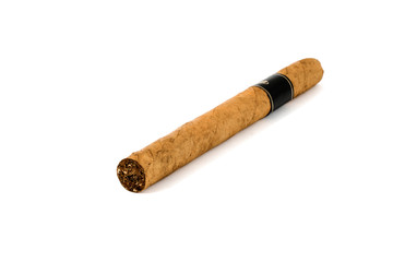 One Cuban cigar over white background