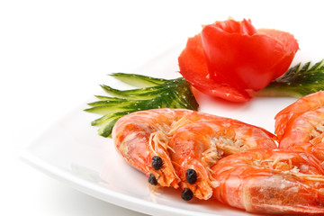 The boiled tiger shrimps