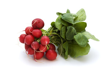 bunch of radishes isolated on white
