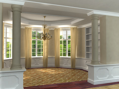 Classic 3D luxurious interior with hardwood floors