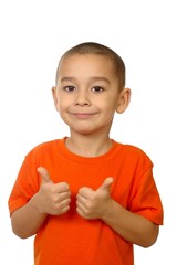 Five year old boy giving thumbs up