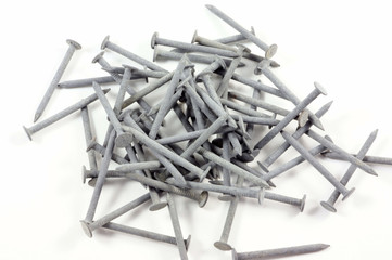 Small galvanized nails for woodworking.
