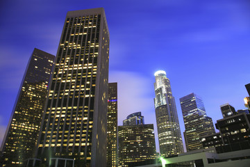 Los Angeles city skyline at twilight