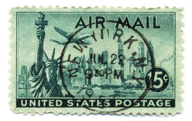 Old postage stamp from USA 15 cents New York 22 jul 1957