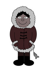 Eskimo Fisherman - Isolated On White