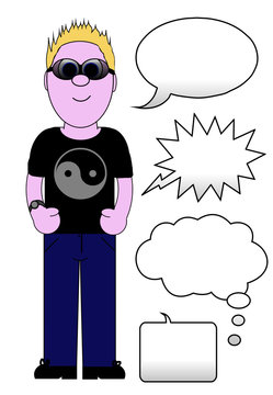 Cool guy Cartoon - With speech / thought Set - Isolated