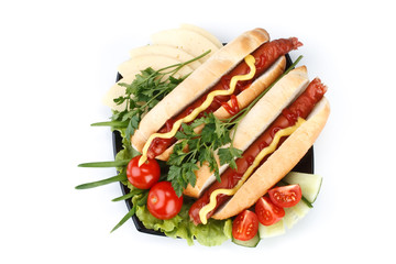 Hot dog with vegetables