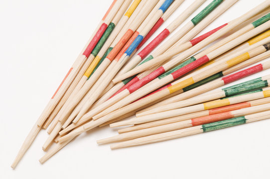 Game of Mikado, Shangai game. Colored plastic sticks isolated on