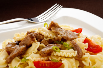 Pasta with meat and vegetables