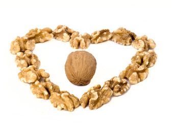 Heart inscripted in walnuts
