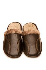 Leather slippers isolated on the white background