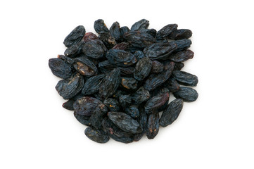 Black raisins isolated on the white background