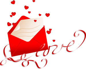 Love letter with bow and hearts