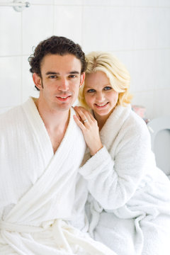 couple in bathrobe