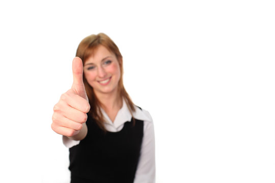 Business woman with her thumb up