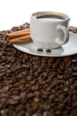 cup of coffee and coffee beans isolated