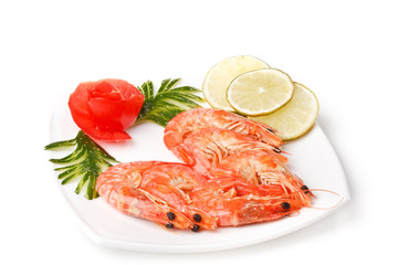 The boiled tiger shrimps