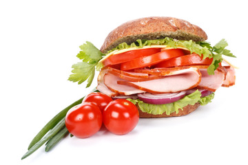Ham sandwich with vegetables