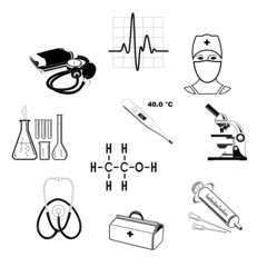 Vector medical icons. Black and white. Simply change.