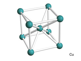 Isolated 3D model of a crystal lattice of copper