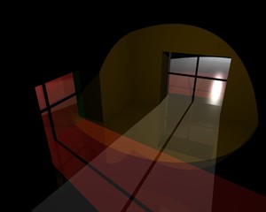 dark room with windows