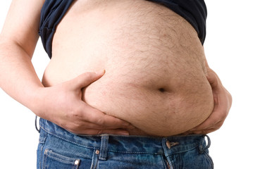 Man holding his big fat belly