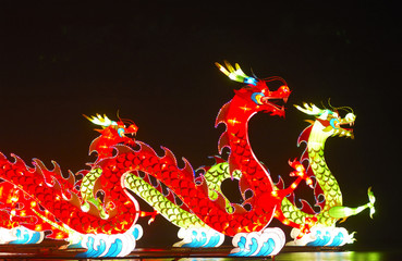 Lightful dragons in Chinese new year Lantern Festival celebratin
