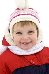 Smiling baby in winter outerwear