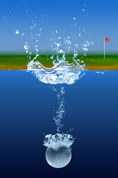 Golf Ball Splashing In Water