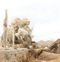 Blast in open cast mining quarry